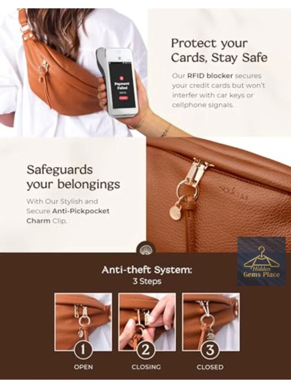 RFID Anti Theft Crossbody Bag with Adjustable Strap Vegan Leather Multiple